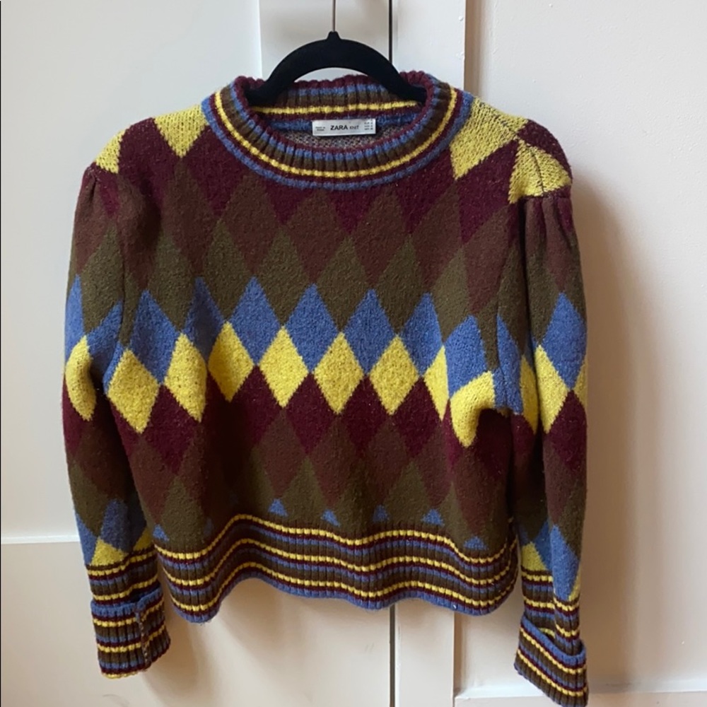 Zara Knit Argyle Sweater